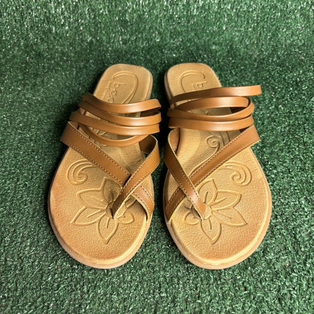 b.o.c. Born Concept Alisha Strappy Toe Loop Comfort Flat Sandal Tan Womens Sz 9M